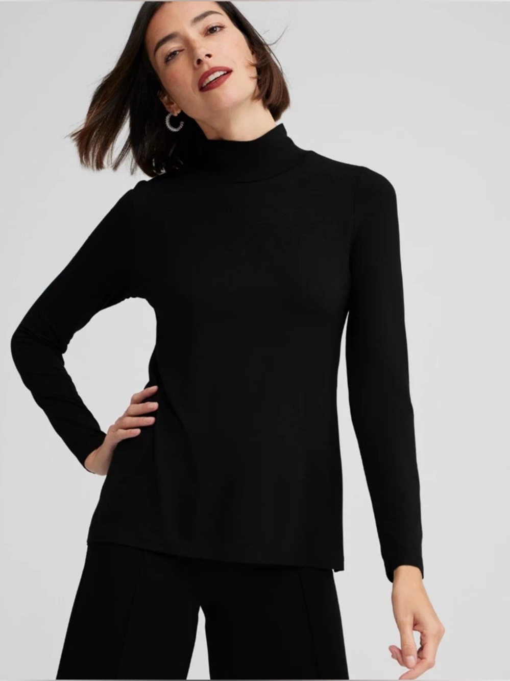 Chico’s Women’s Long Sleeve Mock Neck Tee Black Size 2 (Large)